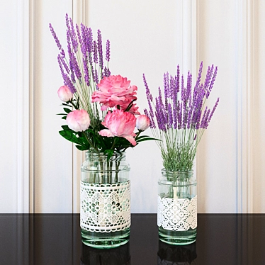 Decorative set - flowers in banks / Decorative set of flowers in jar