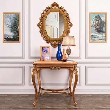 Set decor_Antique French onyx table and Antique gold mirror &amp; lamp