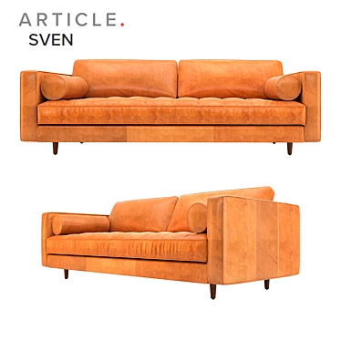 Sven Charme Tan Mid-Century Leather Sofa 3D model image 1 