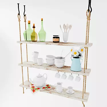 Kitchen Hanging Shelf with Dishware 3D model image 1 
