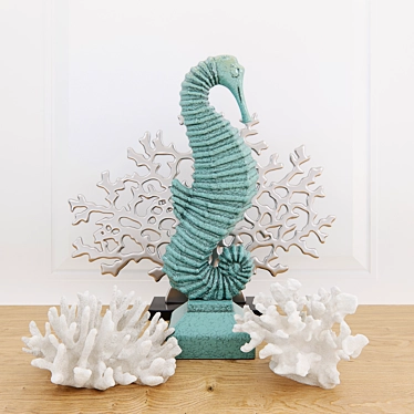 Title: Marine Elegance: Seahorse Sculpture & Coral Decor 3D model image 1 