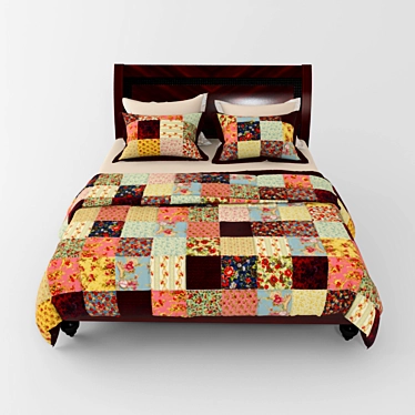 Patchwork Bed: Quilted Comfort at Your Fingertips! 3D model image 1 