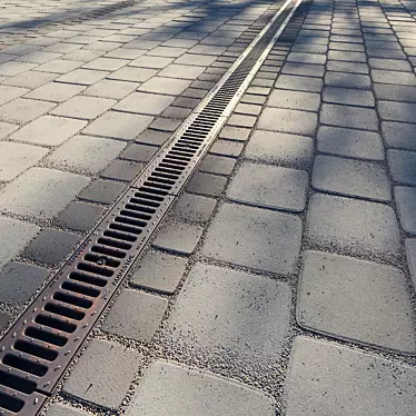 Paving slabs and storm grate