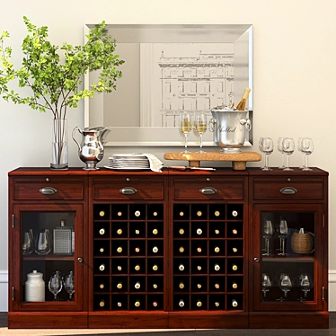 Modular Mahogany Bar Buffet 3D model image 1 