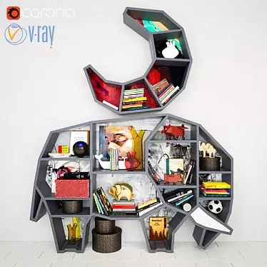 Elephant Bookshelf: Whimsical Nursery Decor 3D model image 1 