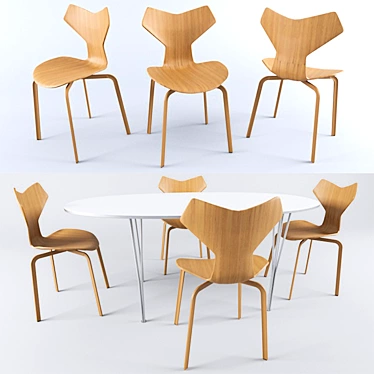 Fritz Hansen Grand Prix Chair & Super-Elliptical Table 3D model image 1 