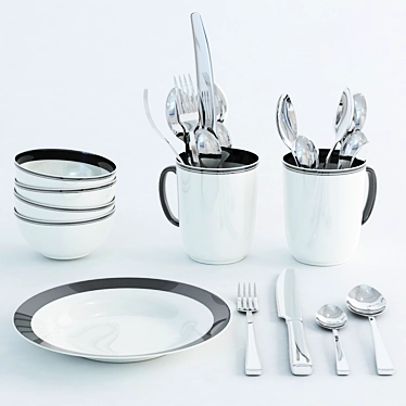 Elegant Tableware Set 3D model image 1 