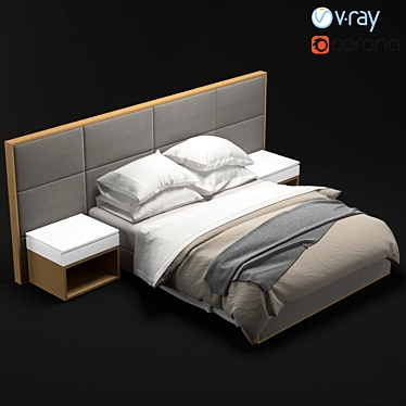 Sleek Wood and Fabric Bedframe 3D model image 1 