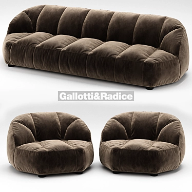 Velvet & Leather Cloud Sofa 3D model image 1 