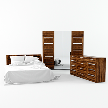 Modern Bedroom Set: Bed, Wardrobe, Dresser 3D model image 1 