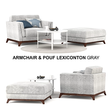 Lexiconton Gray Armchair & Pouf Combo 3D model image 1 