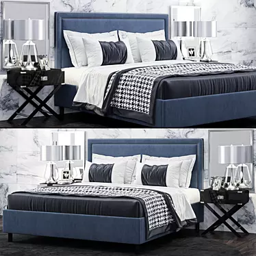 Navy Velvet Tufted Queen Bed by TOV Furniture 3D model image 1 