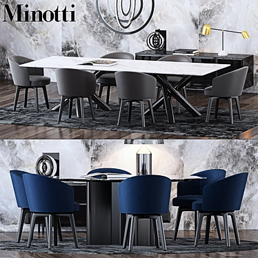 Elegant Minotti Furniture Set: Amelie Chair, Lou & Van Dyck Tables, Halo Chandelier, Demeter & Atollo L 3D model image 1 