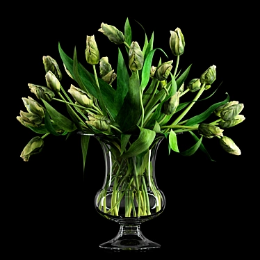 Realistic Green Parrot Tulips - Glass Vase & Water Decoration 3D model image 1 