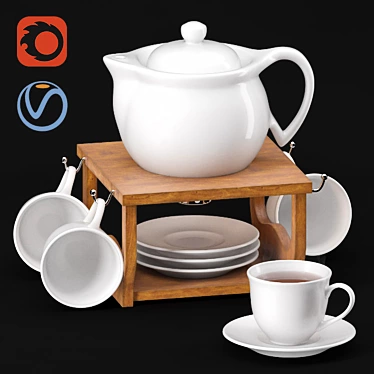 Elegant Tea Set with Stand 3D model image 1 