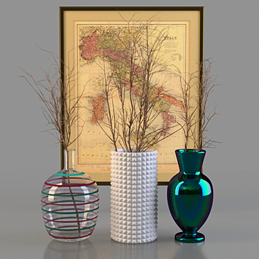 Elegant Vase Trio with Map 3D model image 1 