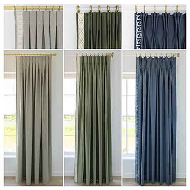 Elegant Trimmed Curtain Set 3D model image 1 