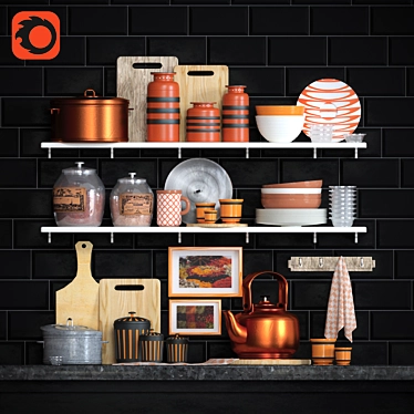 Elegant Copper Kitchen Set 3D model image 1 