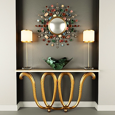 Handcrafted Acacia Wood Wall Console with Marble Top 3D model image 1 