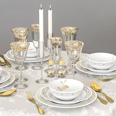 Elegant Roundtable Serving Set 3D model image 1 