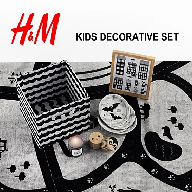 Children's H&M Decor Set: Boxes, Storage, Plates, Stickers, Candle 3D model image 1 