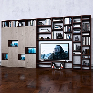 Organized Entertainment: Books, TV & Vases 3D model image 1 