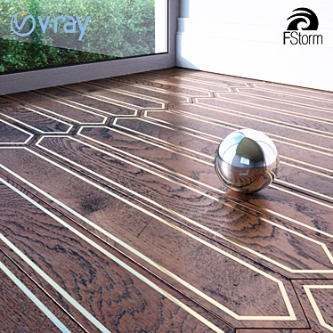 Elegant Wood Parquet with Brass Inlay 3D model image 1 