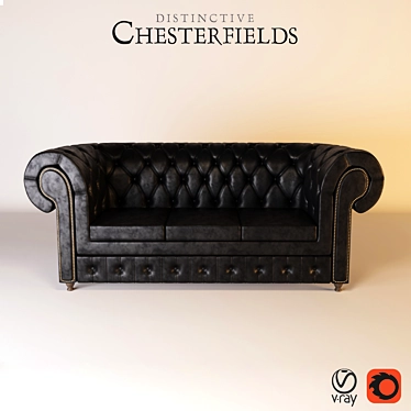 Elegant Chesterfield Leather Sofa 3D model image 1 