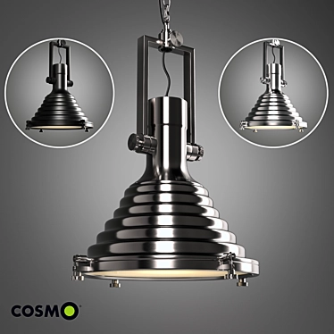 Triple Gear Pendant Lamp - Stylish Steel & Glass Design 3D model image 1 