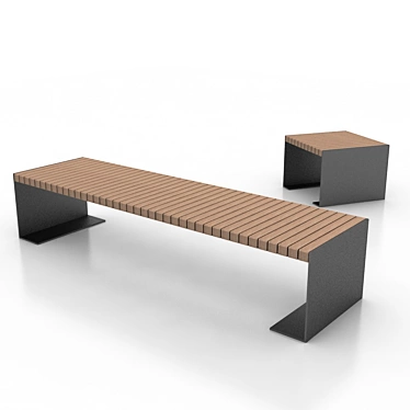 Modern Metal and Wood Bench 3D model image 1 