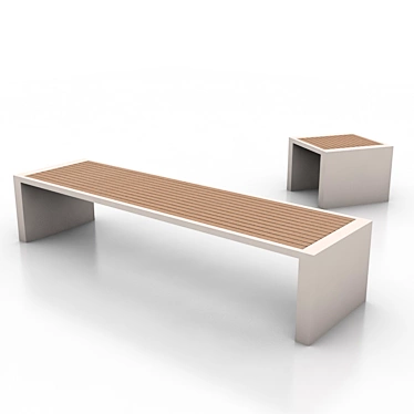 Modern Concrete and Wood Bench 3D model image 1 