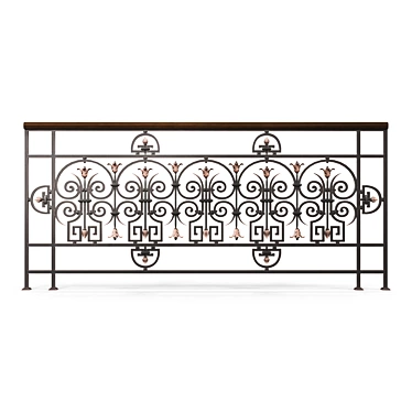 Elegant Iron and Wood Railing 3D model image 1 