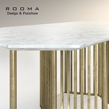 Sleek Carrara Stone Brass Table 3D model image 1 