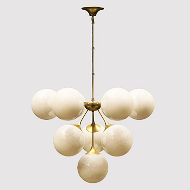 Vintage Brass Chandelier, White Glass Shades 3D model image 1 