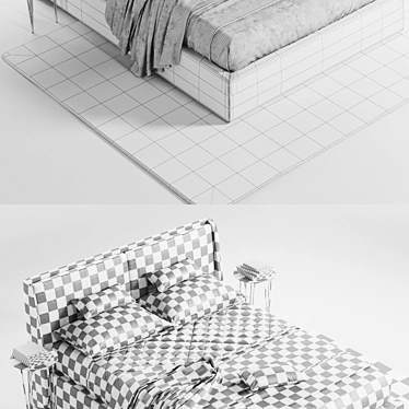 Kevin Bed Set: Bed, Nightstands & Rug 3D model image 1 