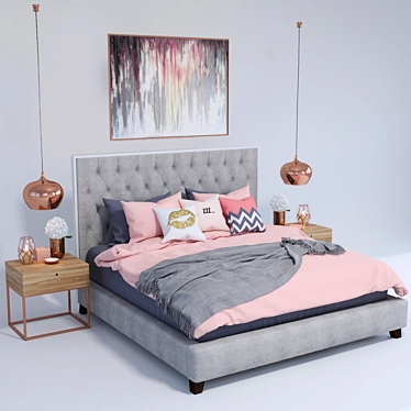 Elegant Prague Bed: Bella Grey 3D model image 1 