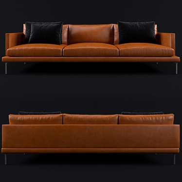 Luxury Leather Sofa with Pillows 3D model image 1 