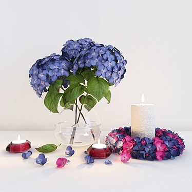 Hydrangea Decor Set: Flowers, Candles & Wreath 3D model image 1 