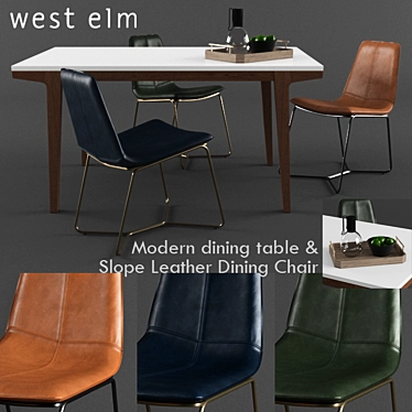 Modern Slope Leather Dining Set 3D model image 1 