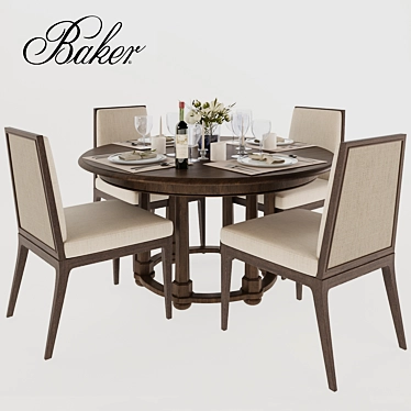 Elegant Baker Morris Round Dining Table & Carmel Chair 3D model image 1 