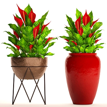 Vibrant Collection: 55 Red Potted Plants 3D model image 1 