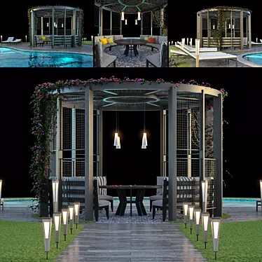 Stylish Gazebo & Pool Combo 3D model image 1 