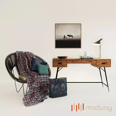 Elegant Office Set: Modway Desk, Flashlight Lamp, and Cruz Cocoon 3D model image 1 