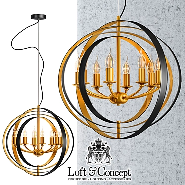 Sleek Black & Gold Spherium Chandelier 3D model image 1 