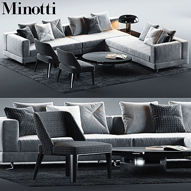 Contemporary Minotti Set 5: Sofa, Chair, and Coffee Table 3D model image 1 