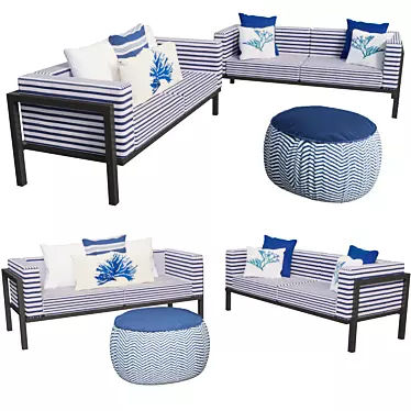 Modern Stripe Bench Set 3D model image 1 