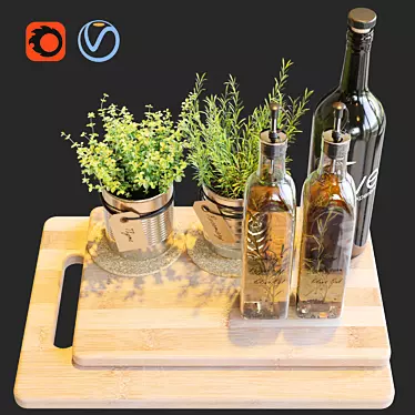 Gourmet Kitchen Essentials: Herbs, Coasters, Olive Oil, Cutting Boards 3D model image 1 