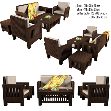 Wooden Garden Furniture | Complete with Textures & FBX 3D model image 1 