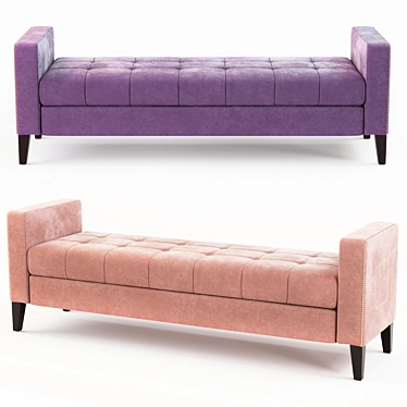 Studded Velvet Bench: Elegant Seating 3D model image 1 