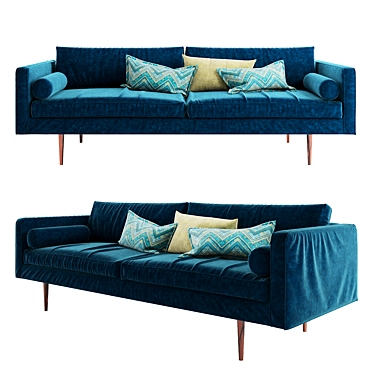 Nordic Blue Velvet Sofa 3D model image 1 